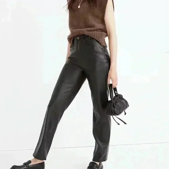 NWT Madewell Perfect Vintage Straight Jean Faux Leather Black 29 Regular - Picture 3 of 10